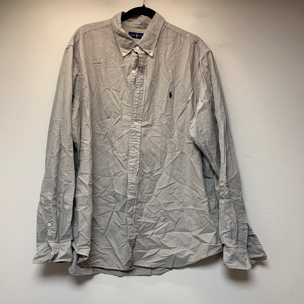 Ralph Lauren Button Down Shirt Mens XXL Grey Excellent Cotton Long Sleeve Pony